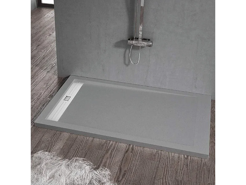 Piatto doccia ultrasottile 80 x 110 cm ELADIO in resina finitura ardesia cemento