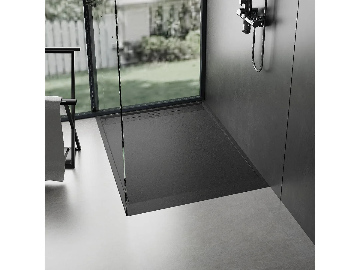 Piatto doccia ultrasottile 80 x 100 cm nero LUCIA in SoliCast® finitura ardesia