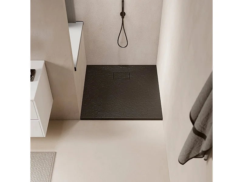 Piatto doccia ultrasottile 80 x 80 cm PIATTO in SoliCast® finitura ardesia nero