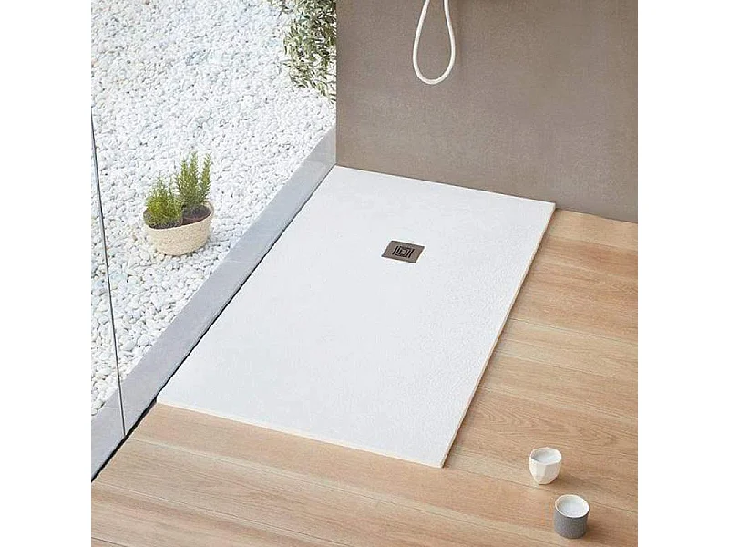 Duschwanne extra flach LOGIC Schieferoptik WEISS 70 x 170 cm