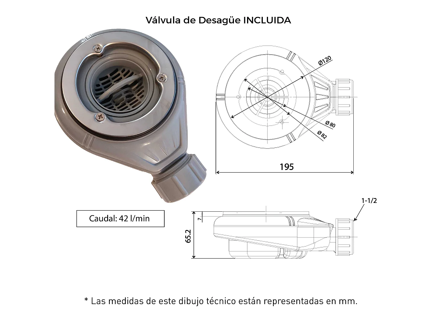 Plato de ducha pizarra ONDA ANTRACITA  80x170 cm rejilla inox