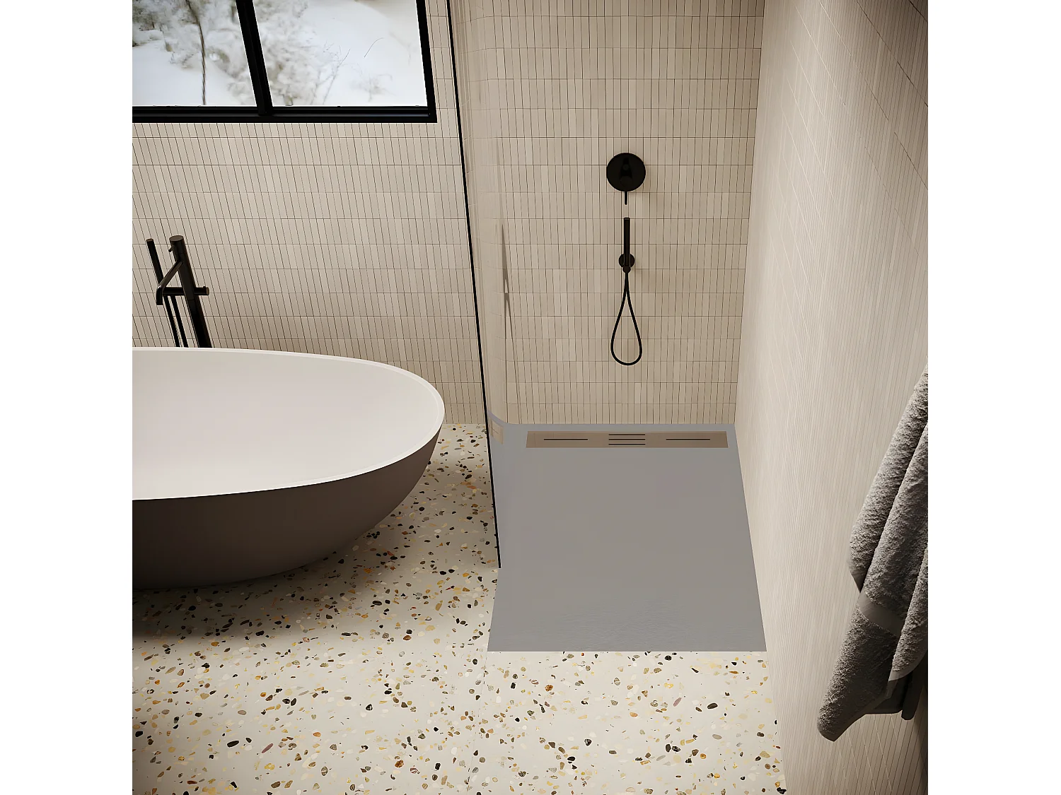 Receveur de douche 80 x 120 cm extra plat gris LUCIA en SoliCast® surface ardoisée