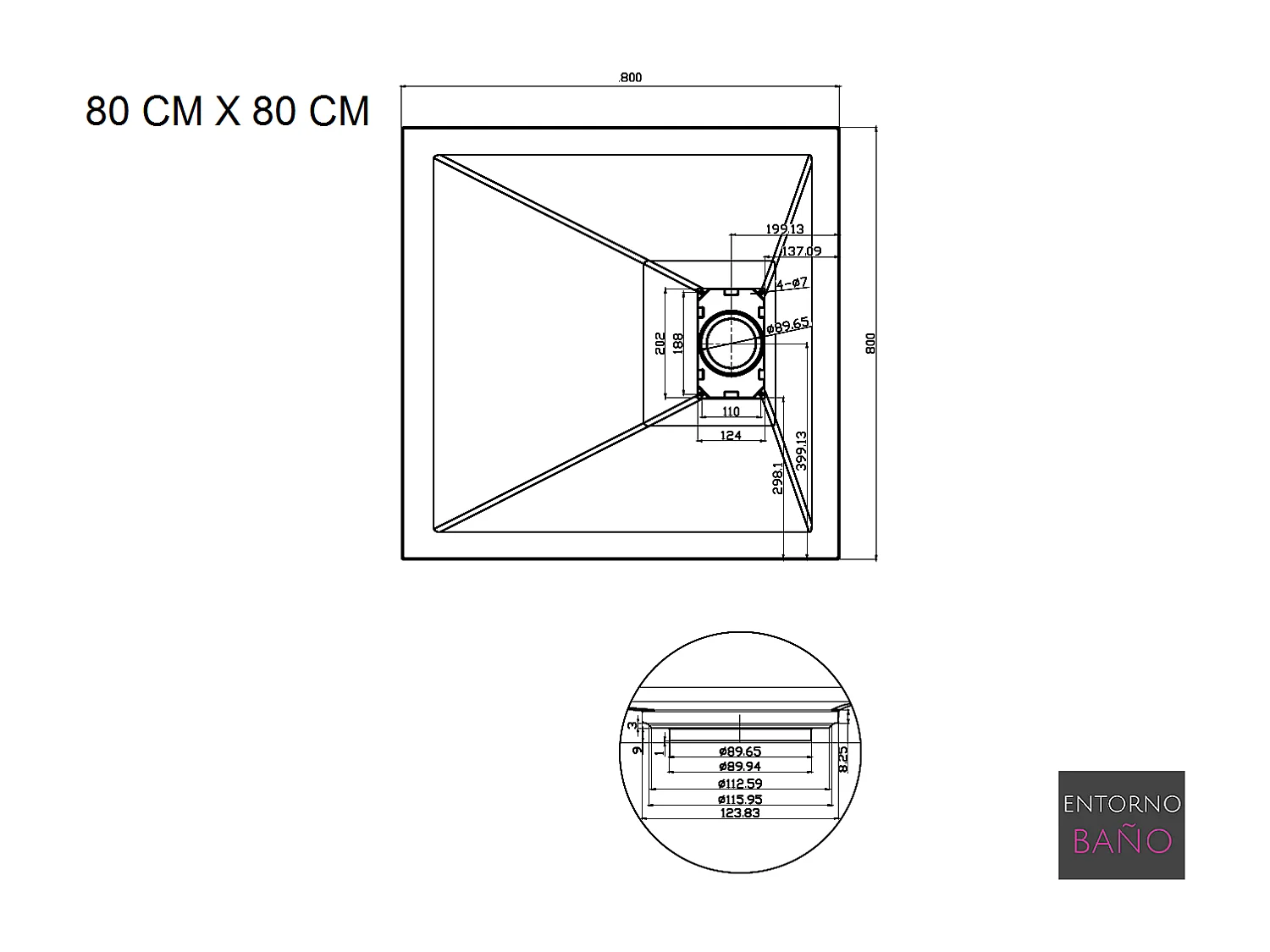Receveur de douche 80 x 80 cm extra plat PIATTO en SoliCast® surface ardoisée gris