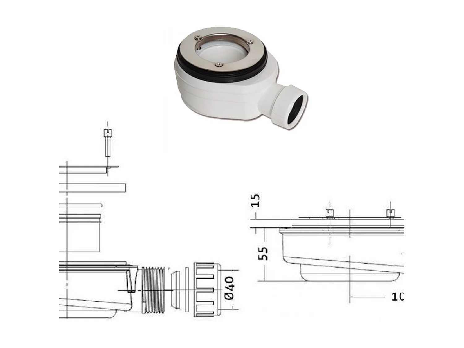 Mineralguss-Duschwanne extra flach ELITE Schieferoptik ANTHRAZIT 70x110cm Edelstahl in chrom