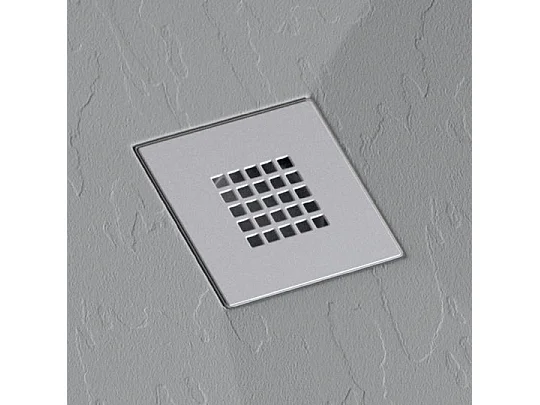 Mineralguss-Duschwanne extra flach ONDA Schieferoptik GRAU 100x190 cm  Ablaufschutz in Chrom