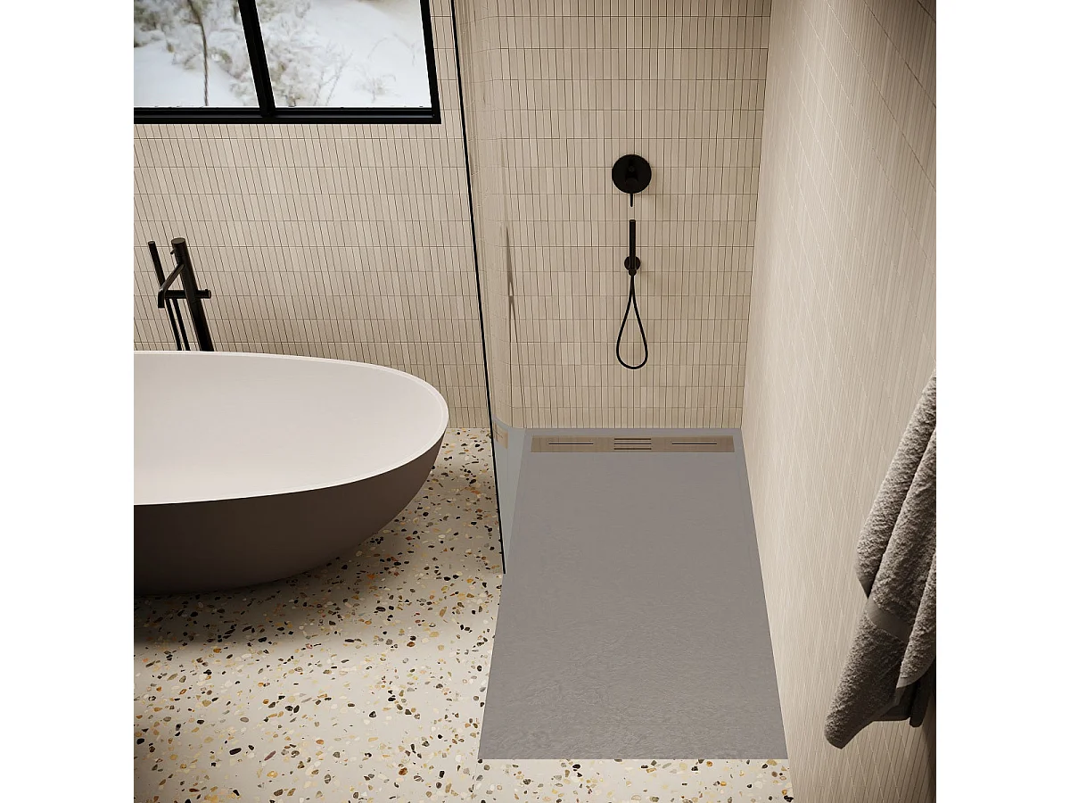 Receveur de douche 90 x 140 cm extra plat gris LUCIA en SoliCast® surface ardoisée