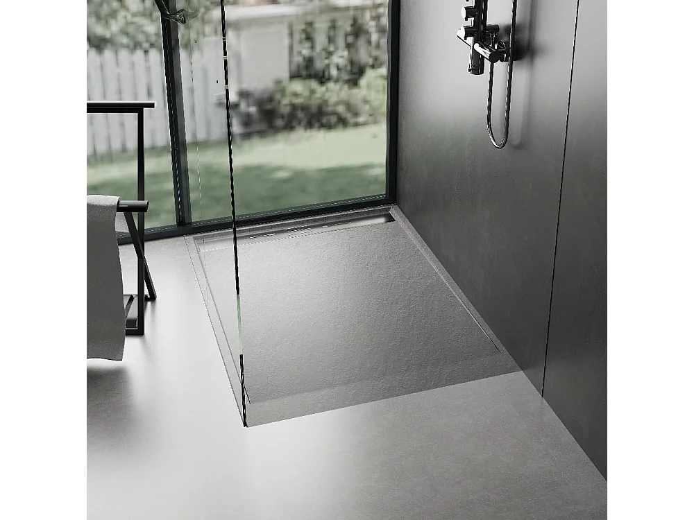 Receveur de douche 90 x 140 cm extra plat gris LUCIA en SoliCast® surface ardoisée
