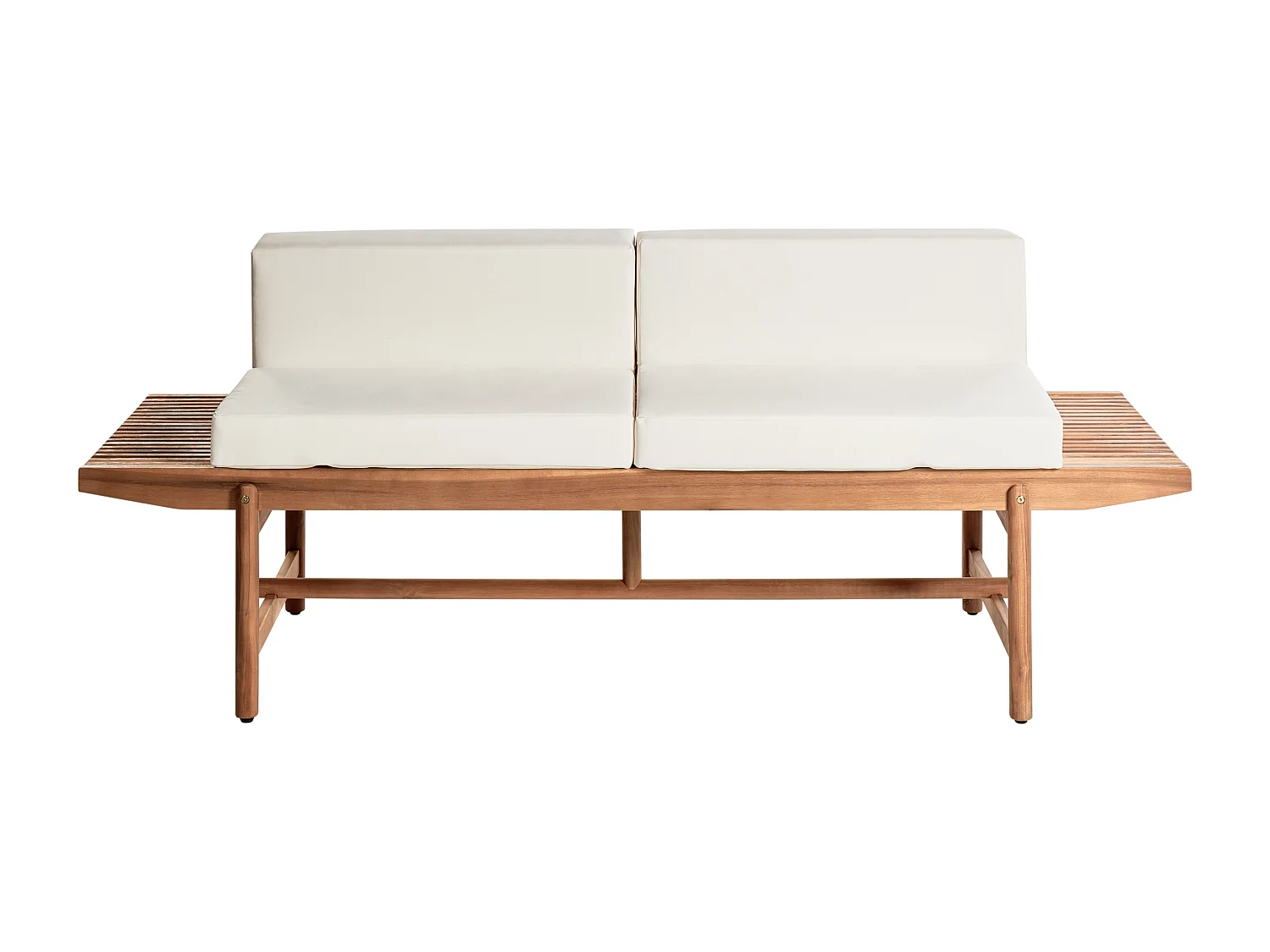 Banc avec coussin d'assise GIAVENO 210 cm Acacia Blanc cassé