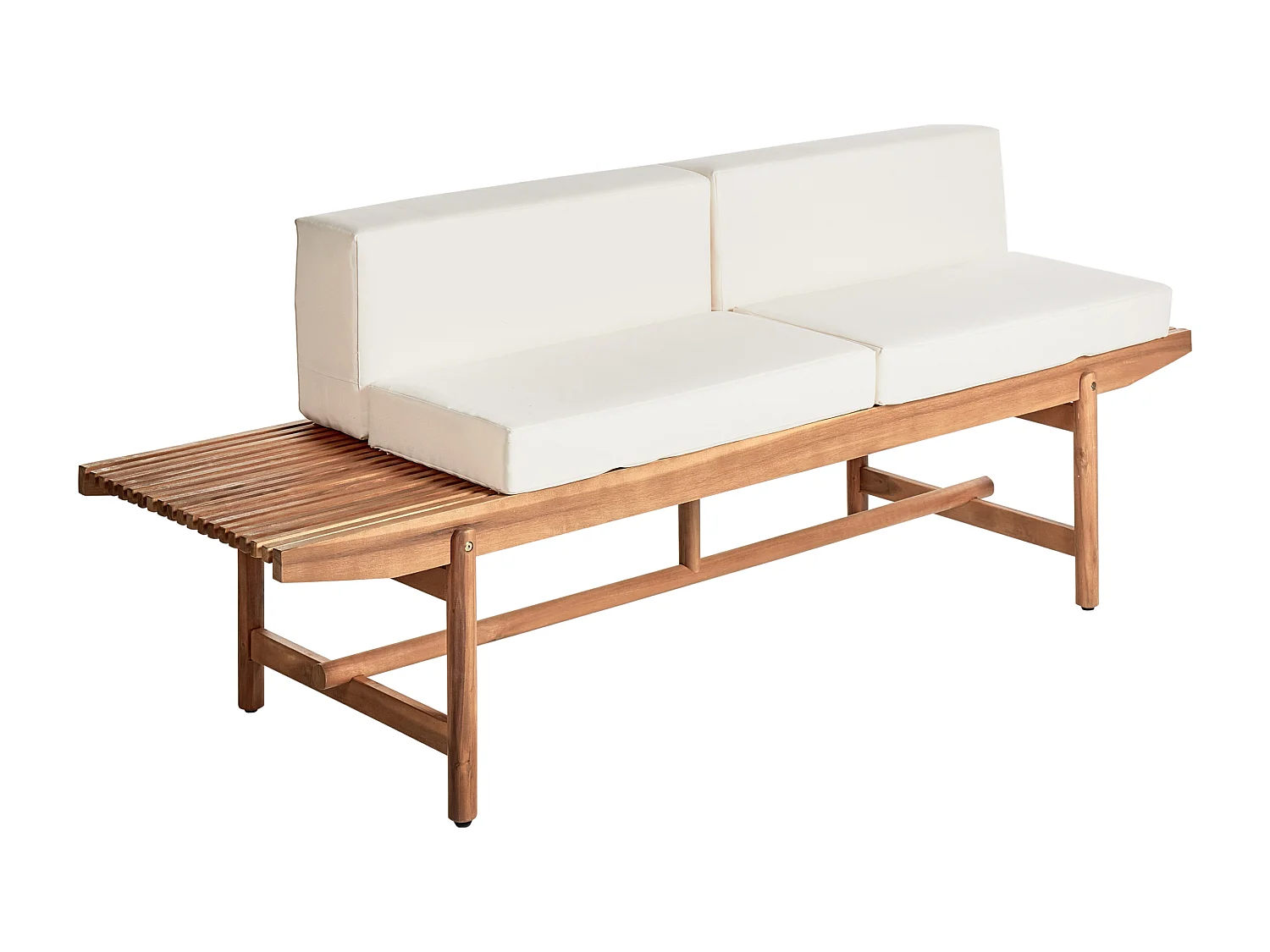 Banc avec coussin d'assise GIAVENO 210 cm Acacia Blanc cassé