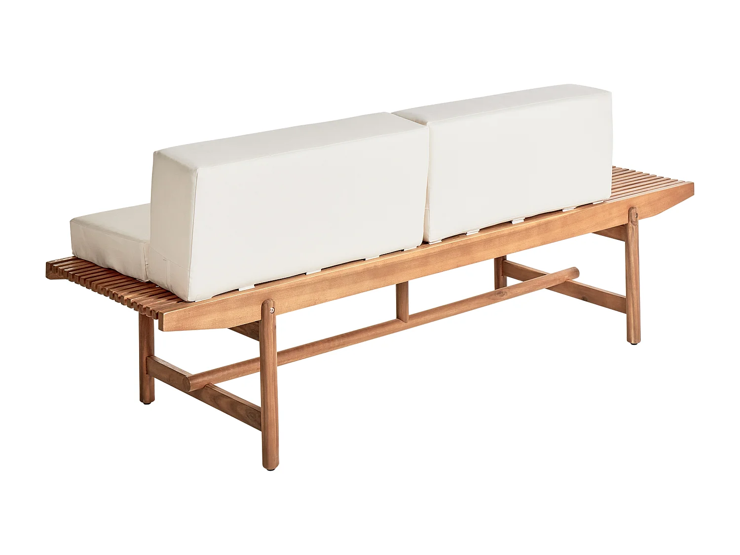 Banc avec coussin d\'assise GIAVENO 210 cm Acacia Blanc cassé