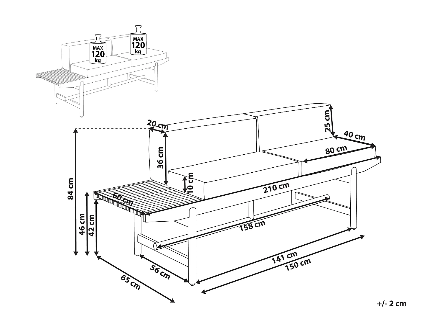 Ławka ogrodowa z poduchą GIAVENO 210 cm Drewno akacjowe Złamana biel