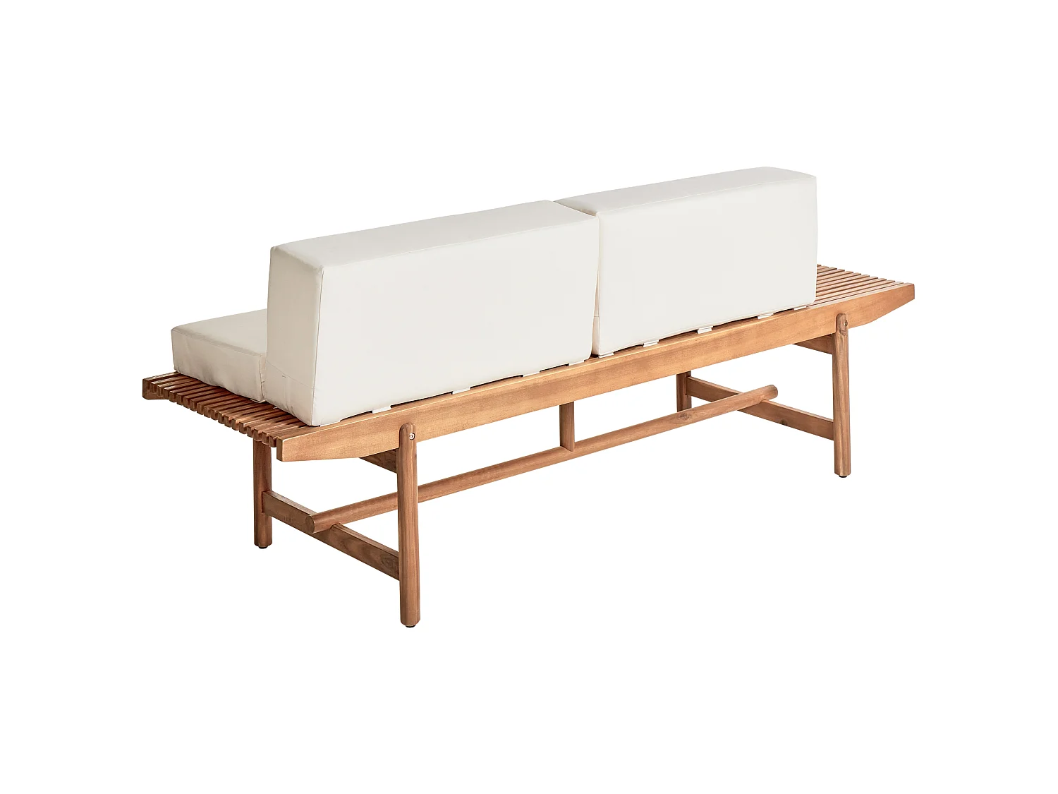Banc avec coussin d'assise GIAVENO 210 cm Acacia Blanc cassé