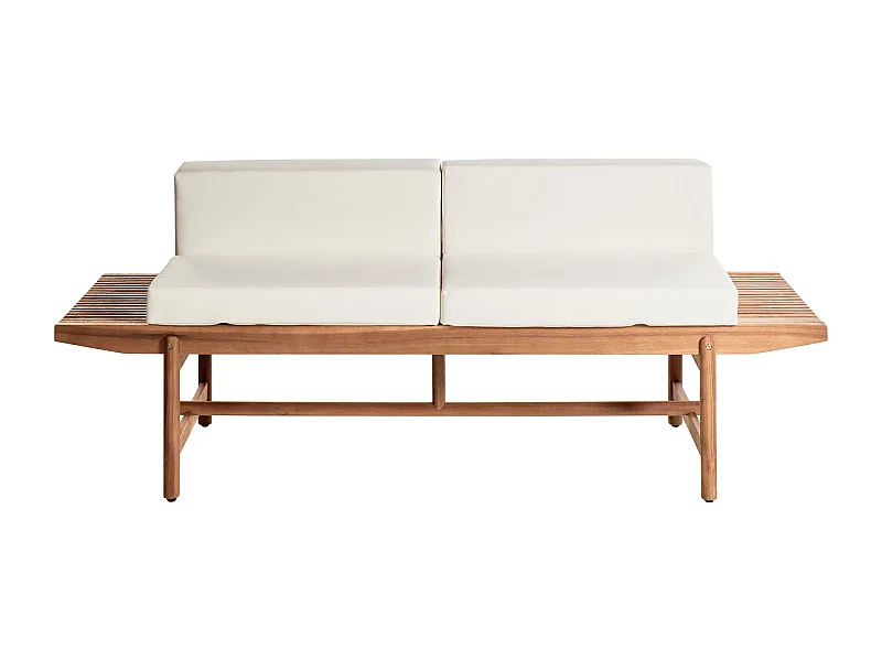 Banc avec coussin d\'assise GIAVENO 210 cm Acacia Blanc cassé