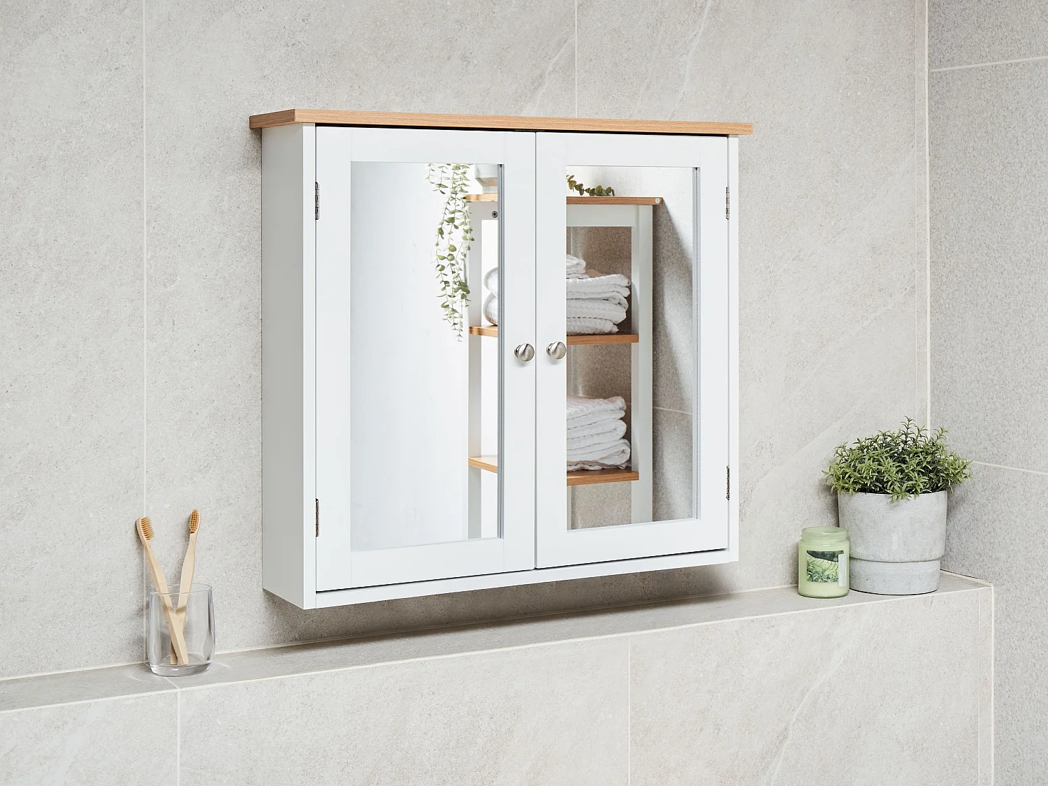 Bathroom Wall Mounted Mirror Cabinet ALAMOS 65 cm 60 cm White