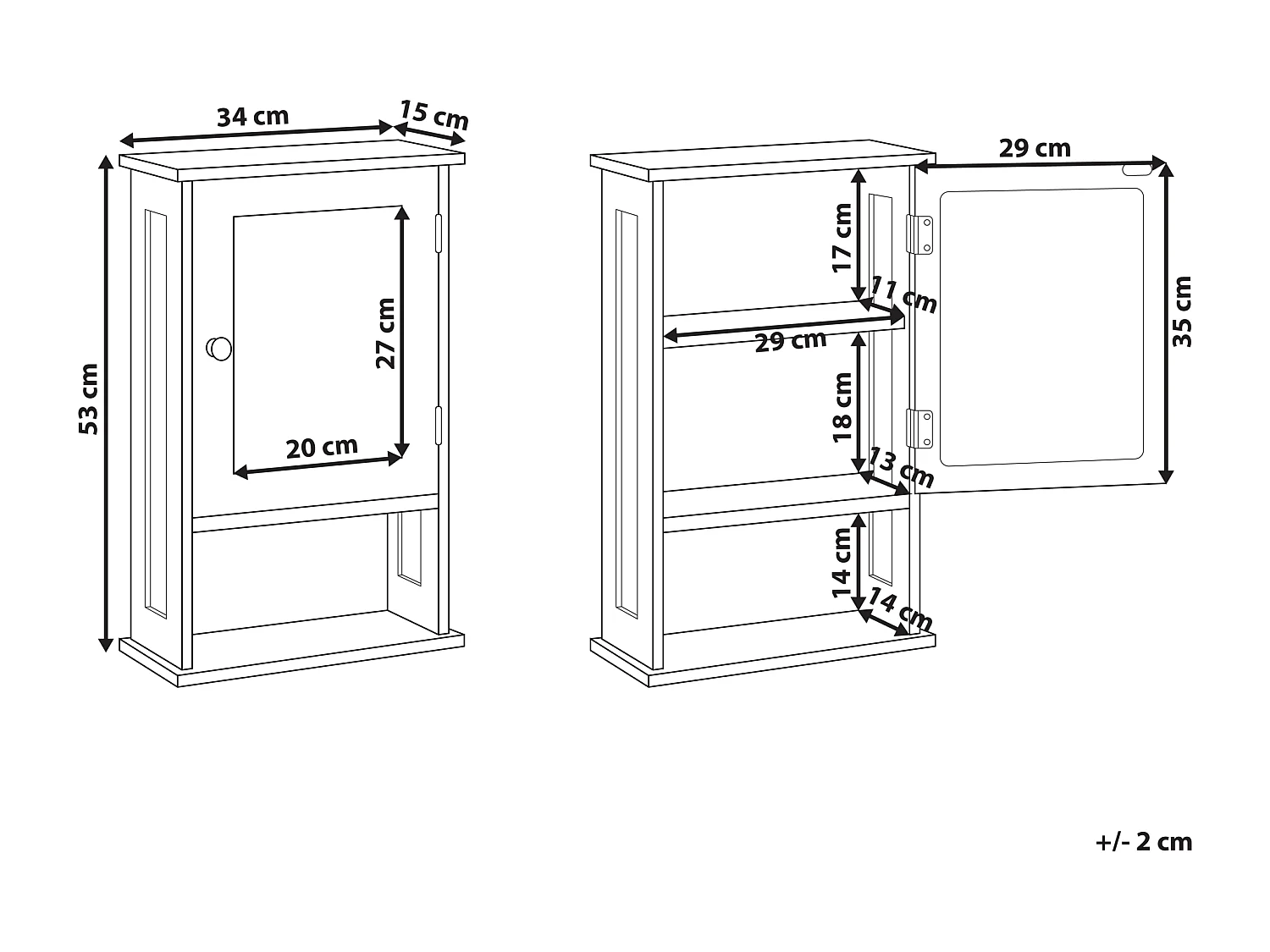 Armadio a muro per specchio da bagno HUILA 34 cm 53 cm Bianco