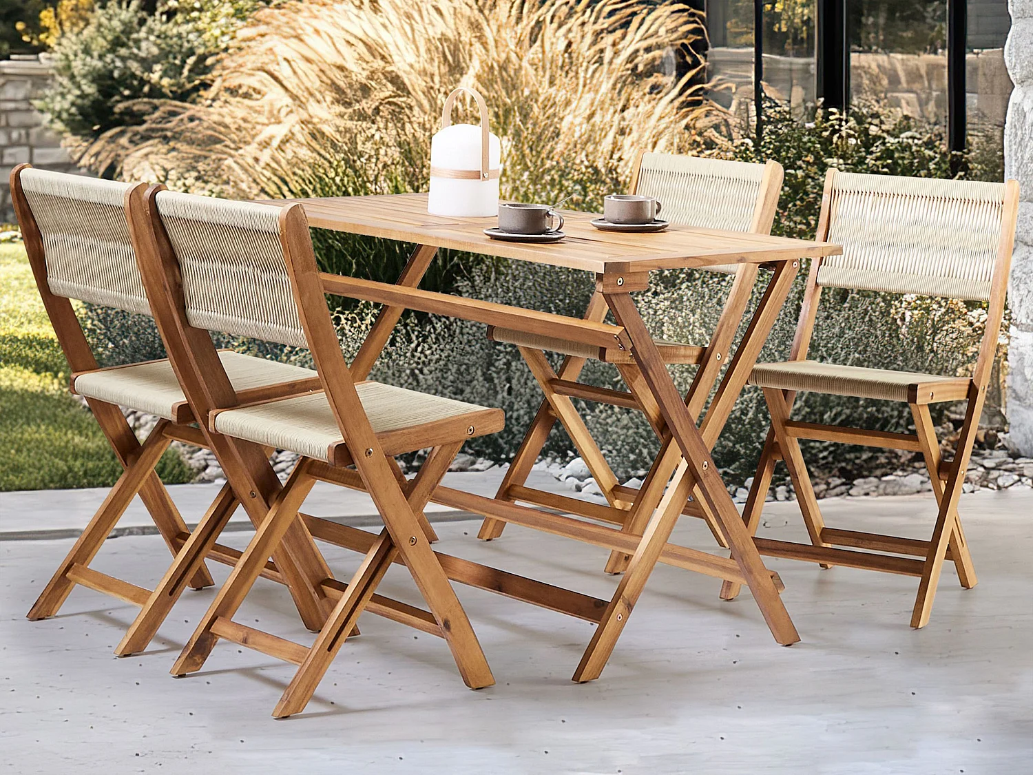 Salle à manger de jardin 4 places PROSSEDI Acacia Beige