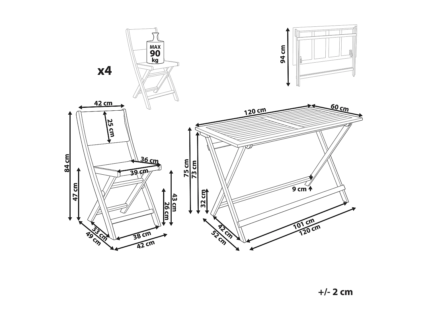 Salle à manger de jardin 4 places PROSSEDI Acacia Beige