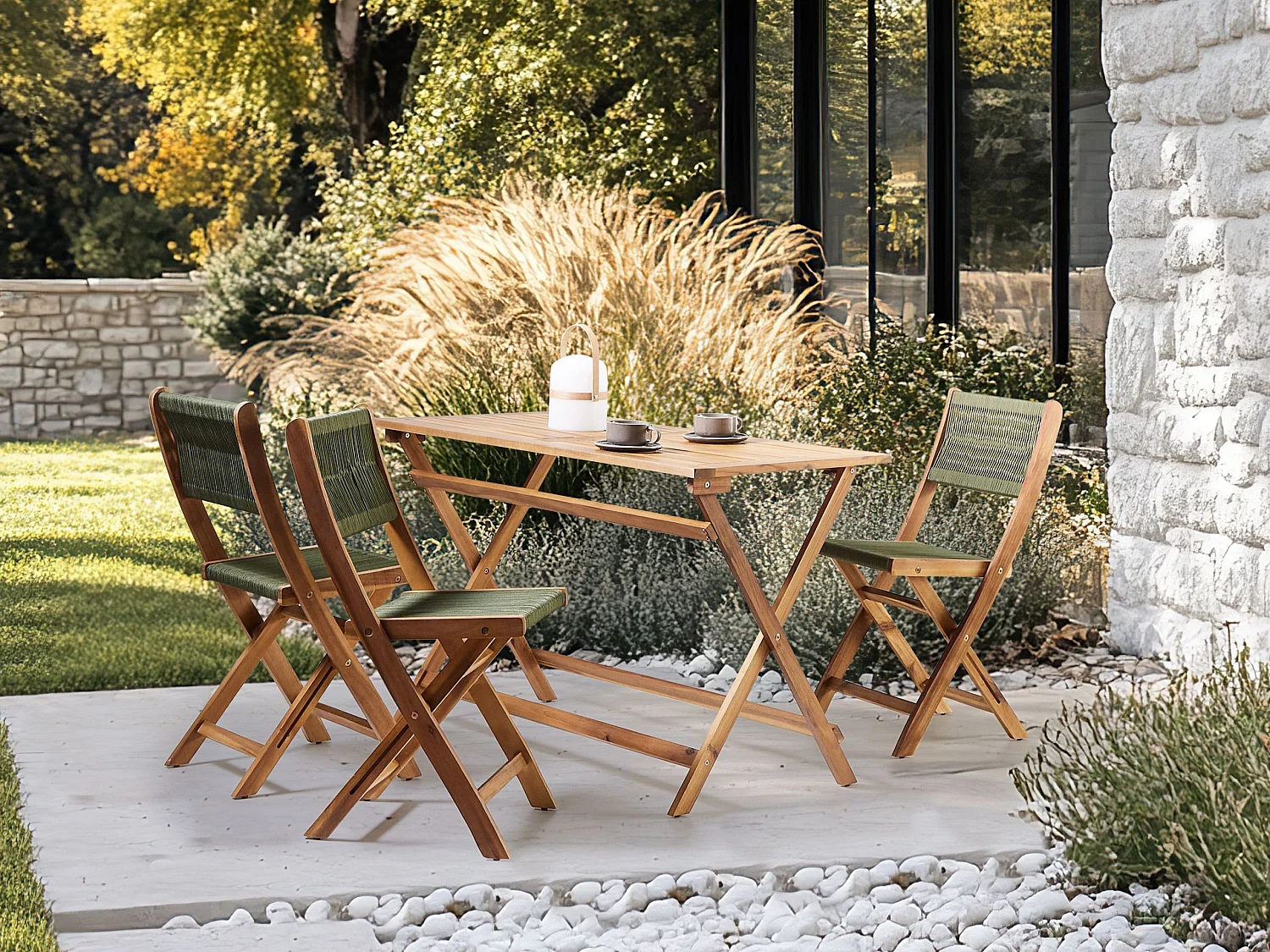 Set da pranzo da giardino 4 posti PROSSEDI Legno d'acacia Verde