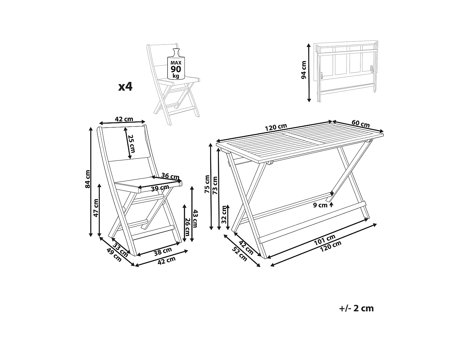 Zestaw ogrodowy dla 4 osób PROSSEDI Drewno akacjowe Zielony