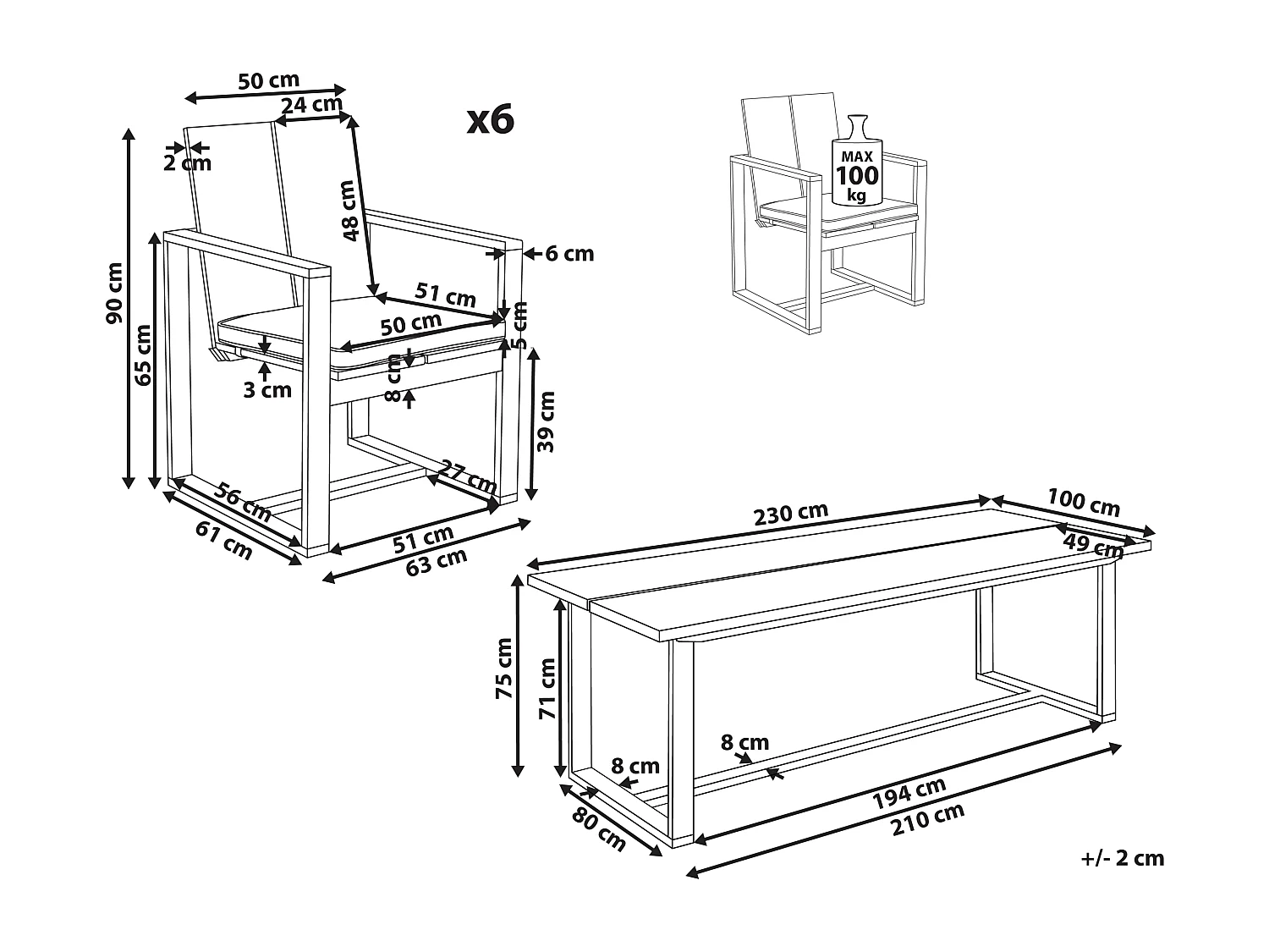 Gartenmöbel Set 6-Sitzer AZZANELLO Akazienholz Cremeweiss