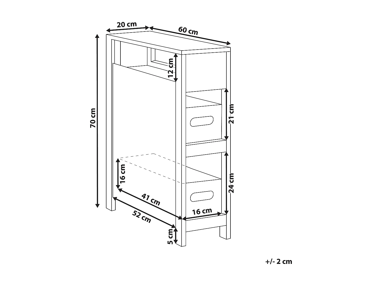 Badezimmer Kommode Schrank weiß schmal mit 2 Aufbewahrungsboxen Skandi Cachi