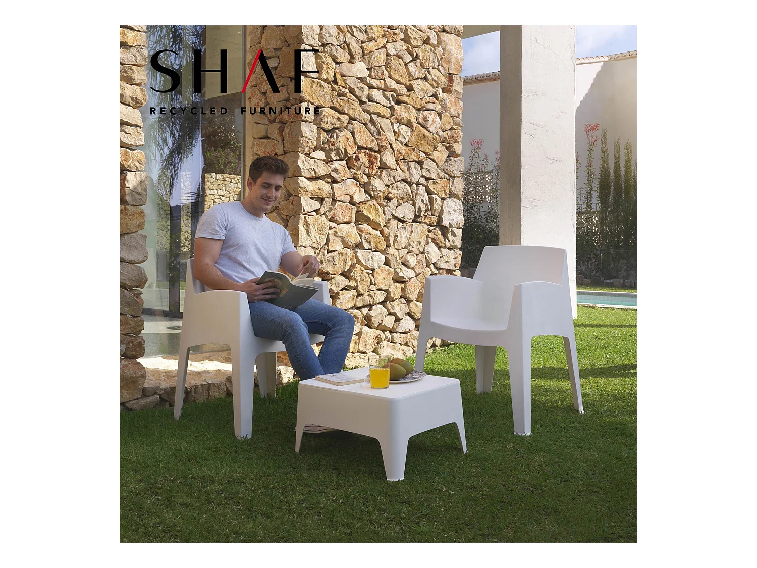 Garten- und Terrassenmöbel-Set Sp Berner Costa mit 2 Stühlen und 1 Beistelltisch aus weißem Harz