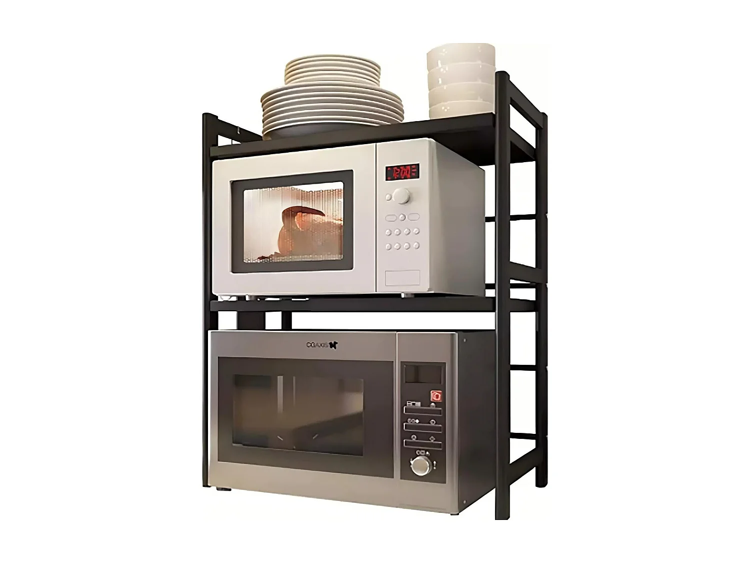 Cuisine étagère de rangement, avec support four micro-ondes et 6 crochets, 40/64x36x79cm