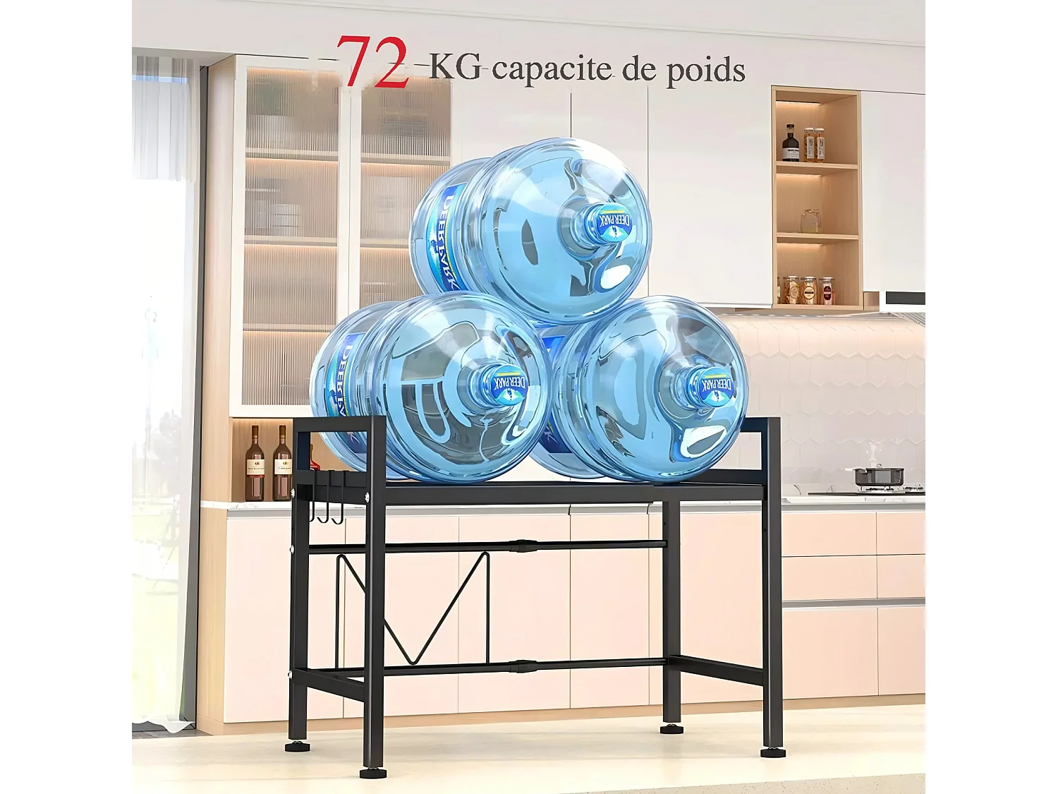 Cuisine étagère de rangement, avec support four micro-ondes et 6 crochets, 40/64x36x79cm