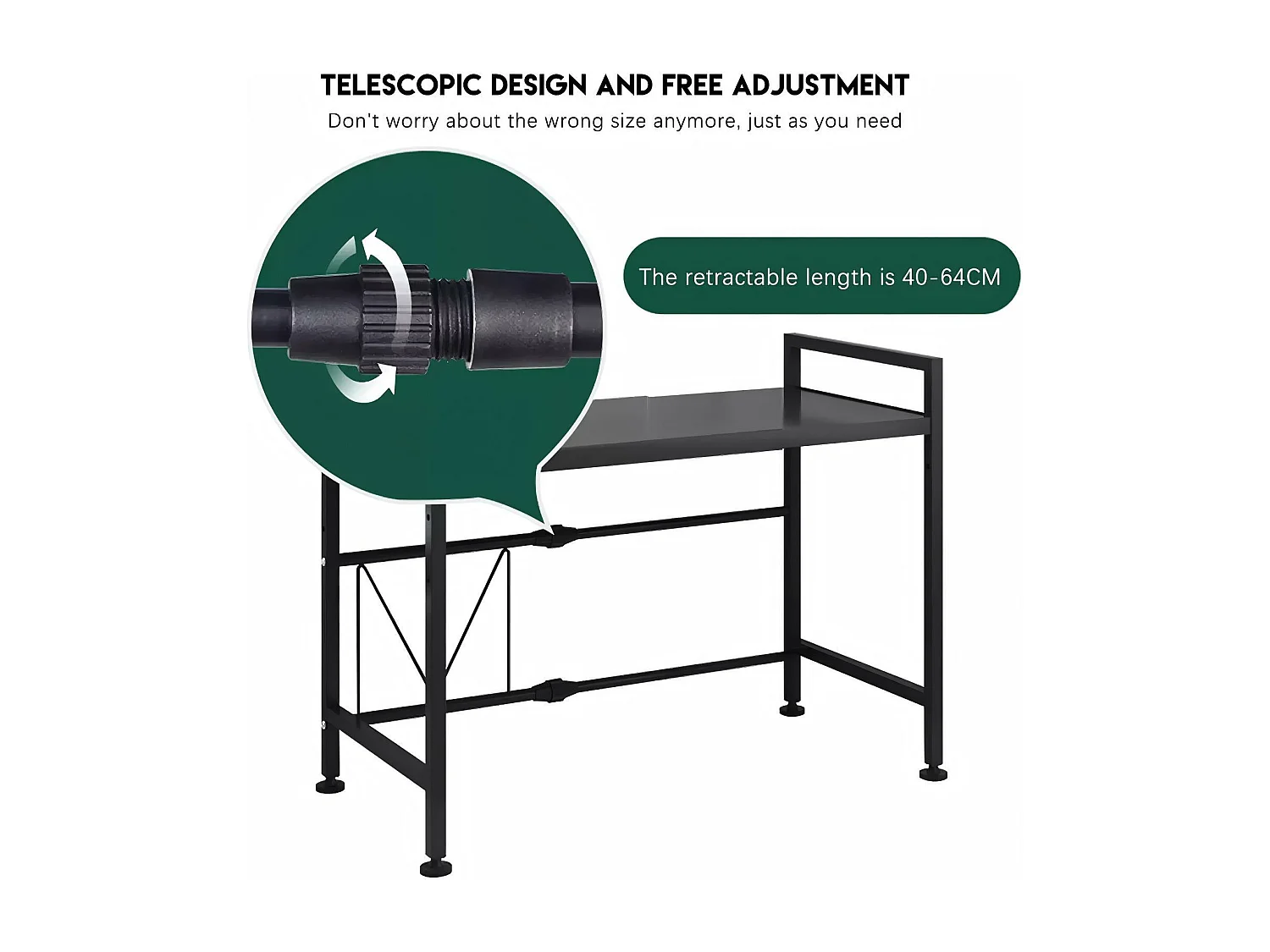 Cuisine étagère de rangement, avec support four micro-ondes et 6 crochets, 40/64x36x79cm