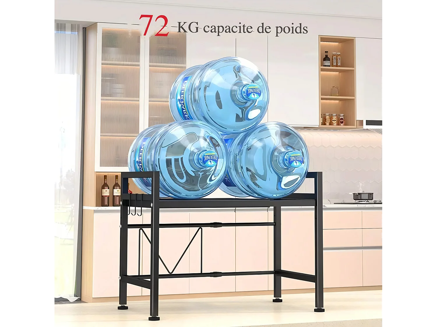 Cuisine étagère de rangement, avec support four micro-ondes et 6 crochets, 40/64x36x79cm