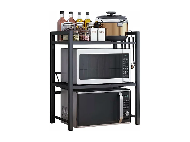 Opslagplank Keuken, met magnetronondersteuning en 6 haken, 40/64x36x79cm