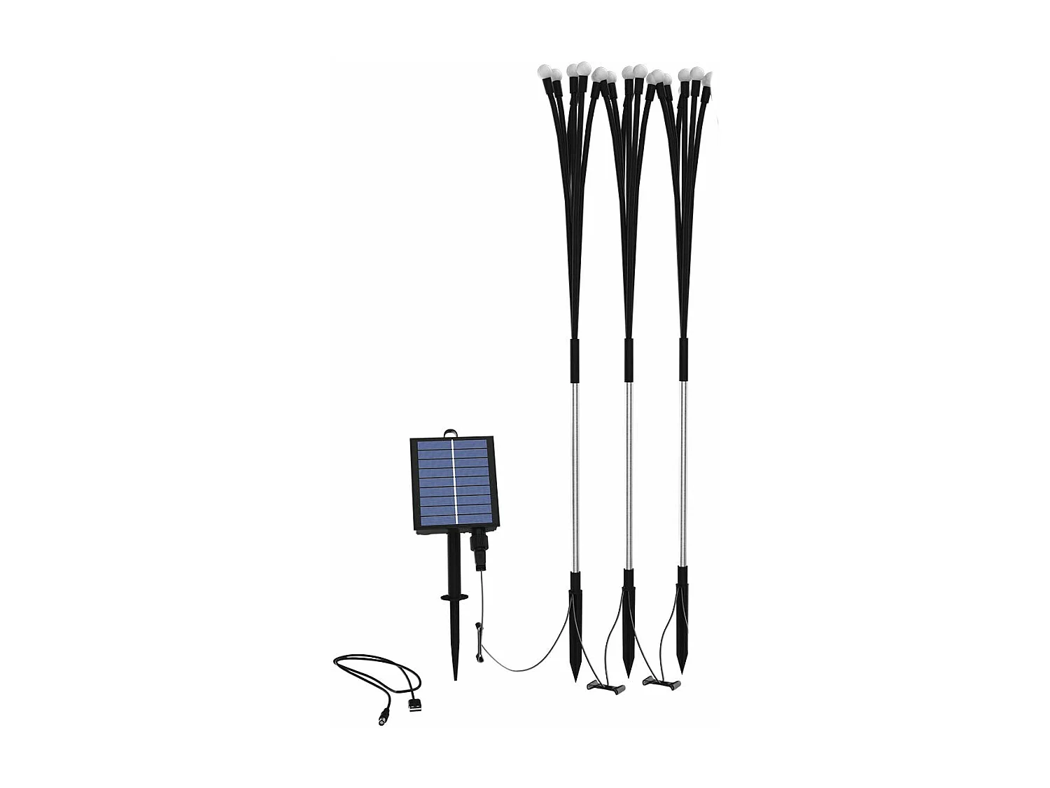 Lot de 3 torches solaires 30 boules LYRA Noir Plastique H70cm