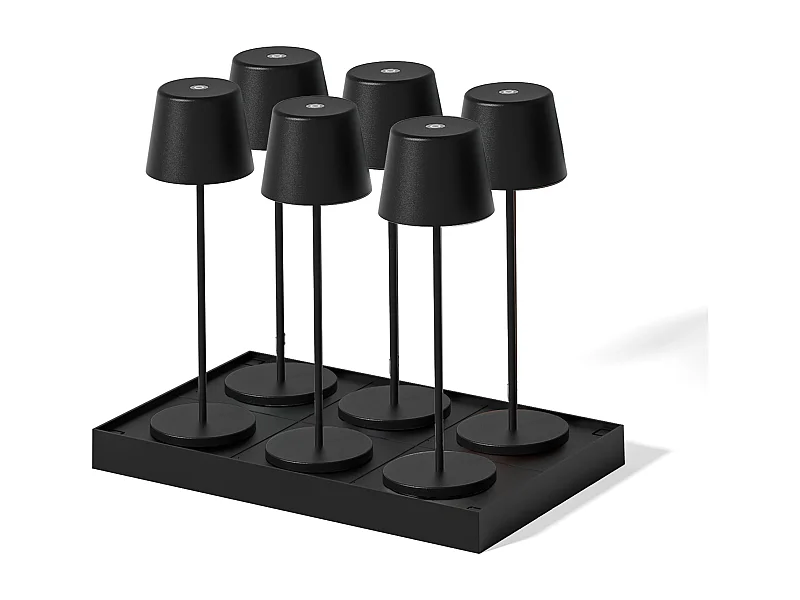 6 lampes LED avec plateau de chargement KELLY Noir Metal H38CM