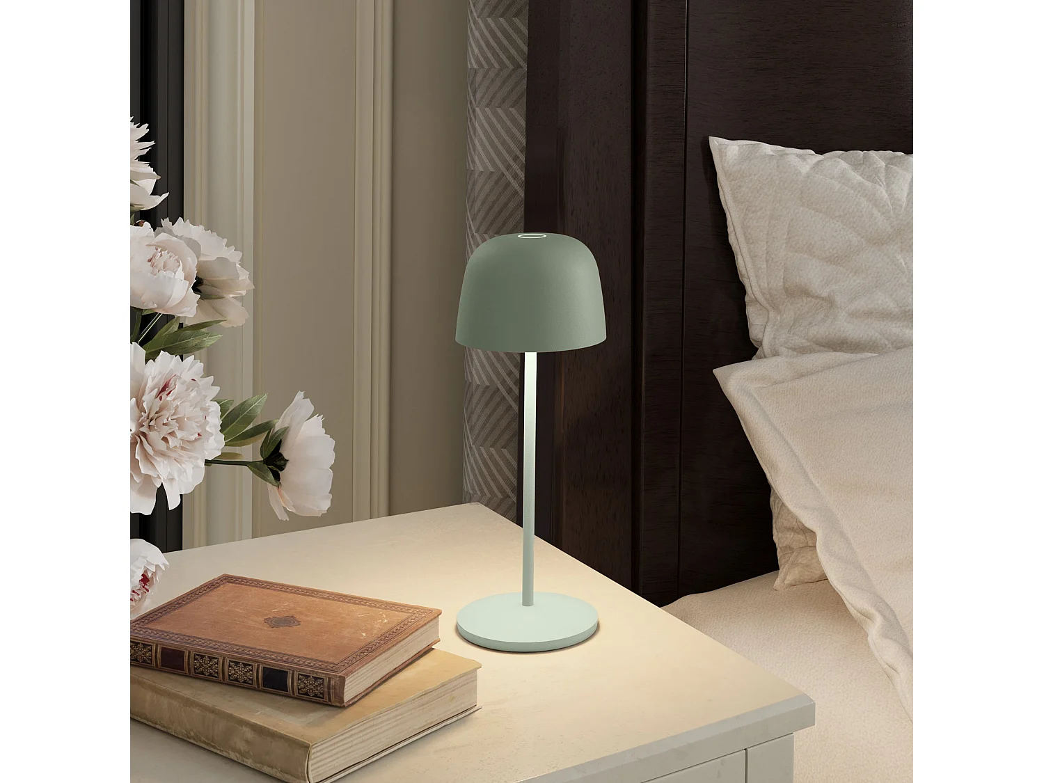 Lampe de table sans fil SOPHIA Vert olive Aluminium H28cm