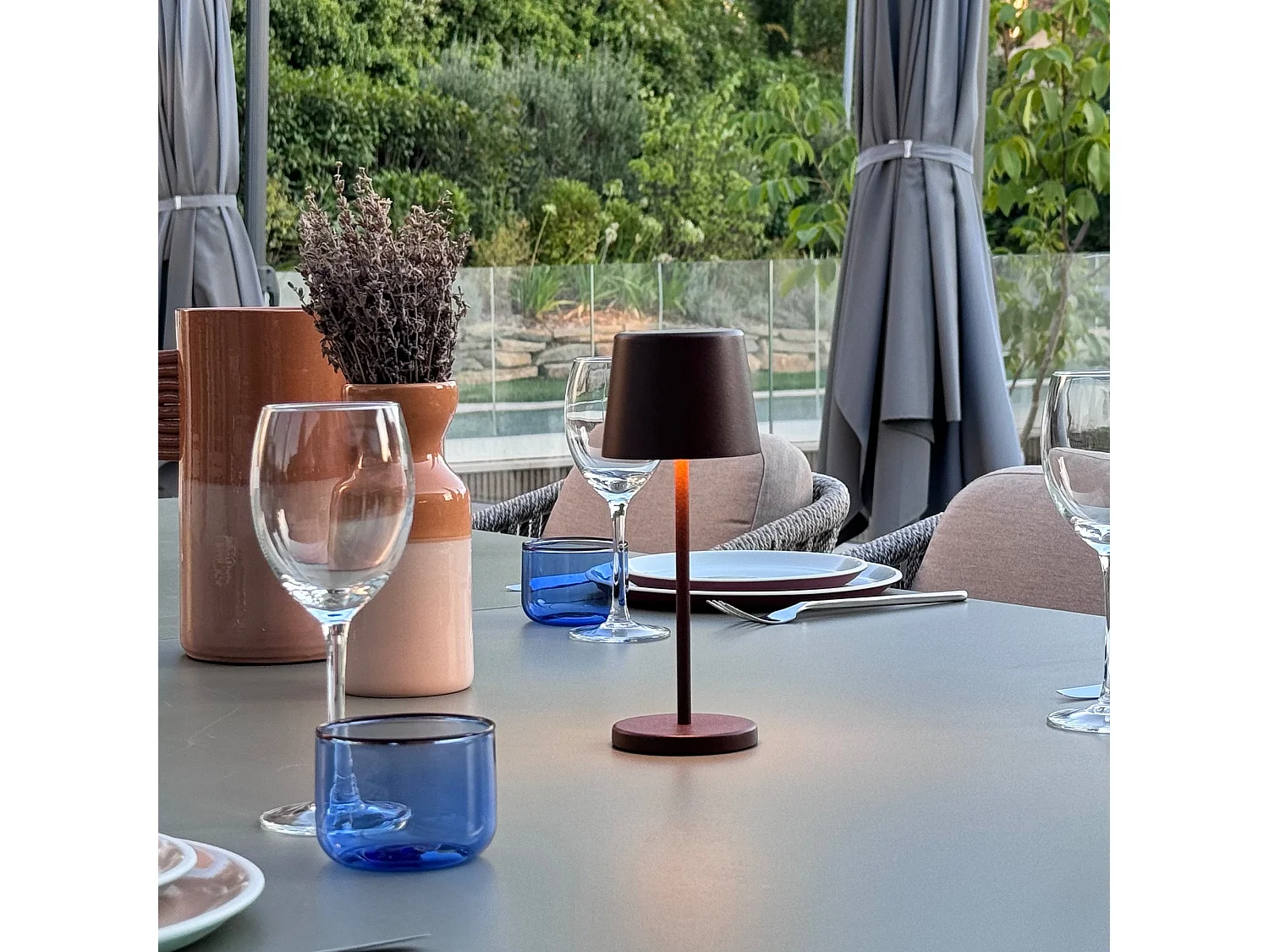 6 Lampes de table MINI KELLY Rouille H22cm + base de chargement