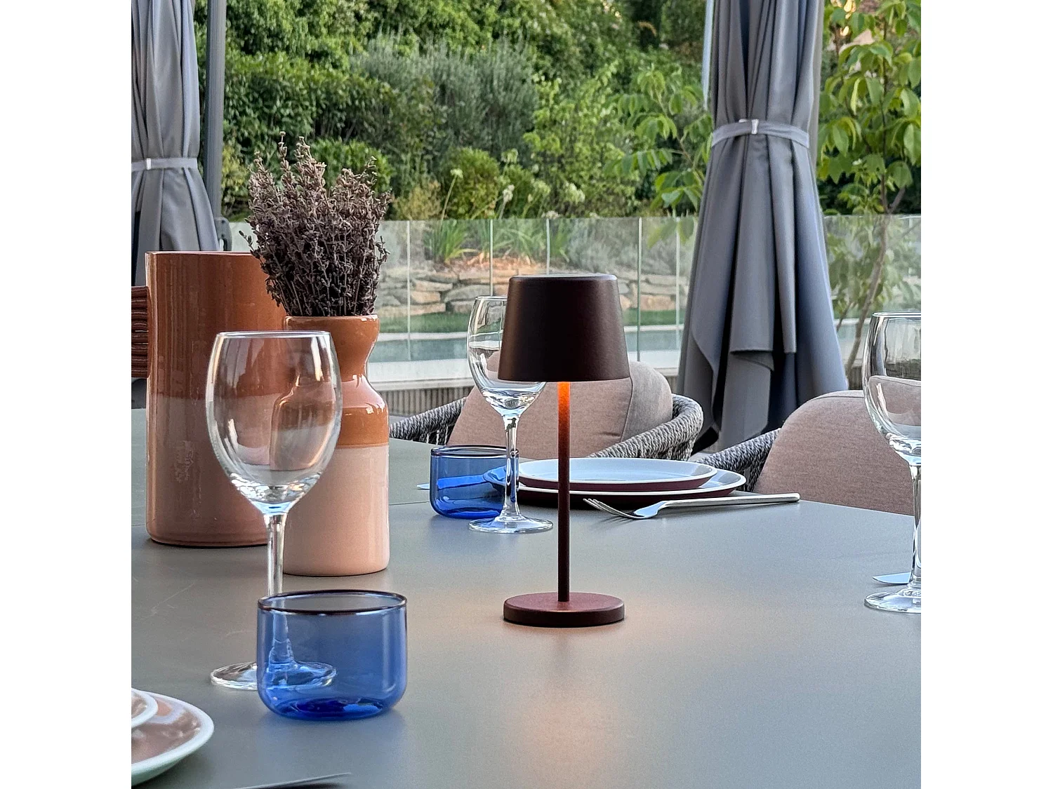 6 Lampes de table MINI KELLY Rouille H22cm + base de chargement