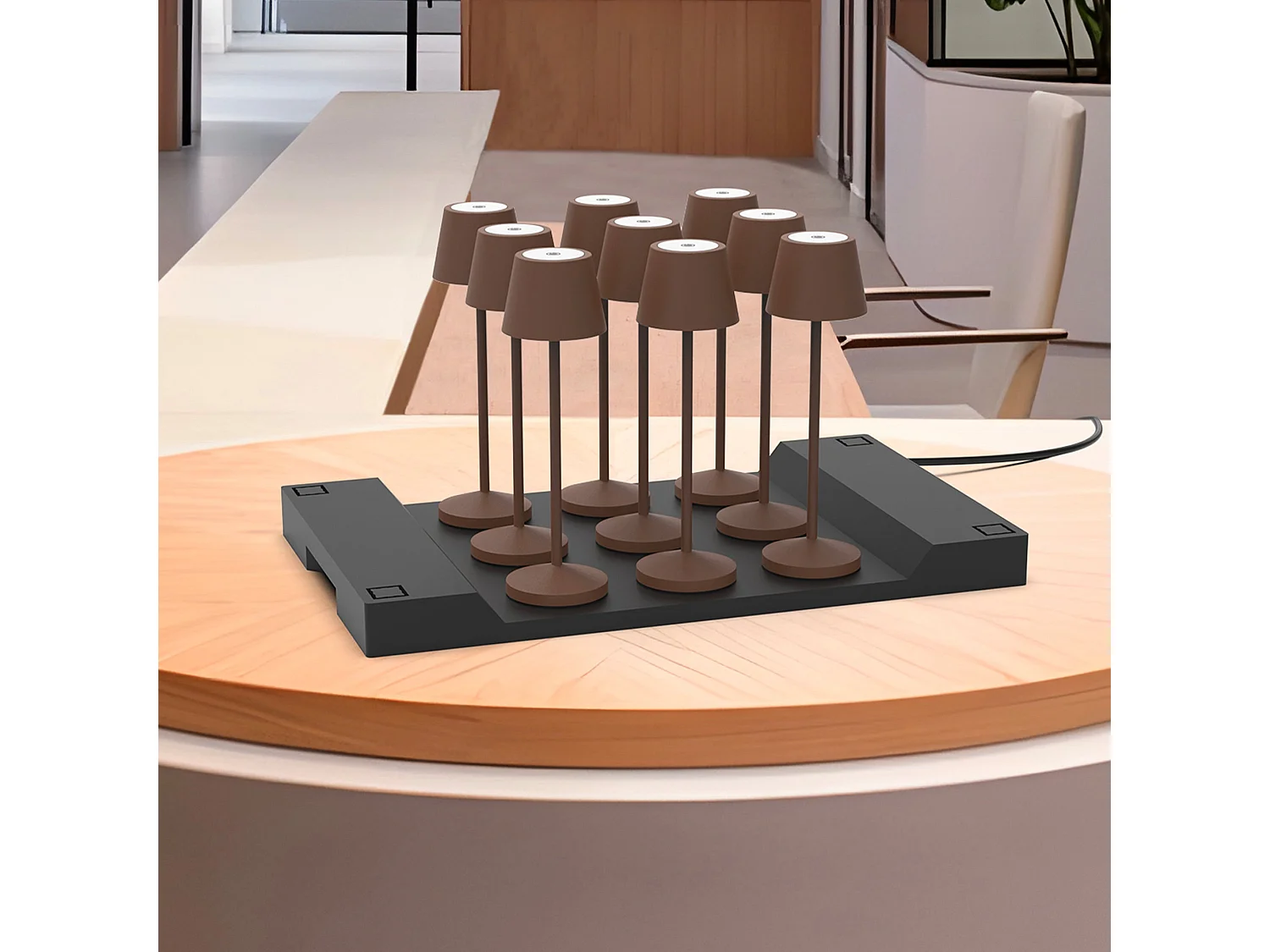 9 lampes avec plateau de chargement EMILY Marron Aluminium H25CM