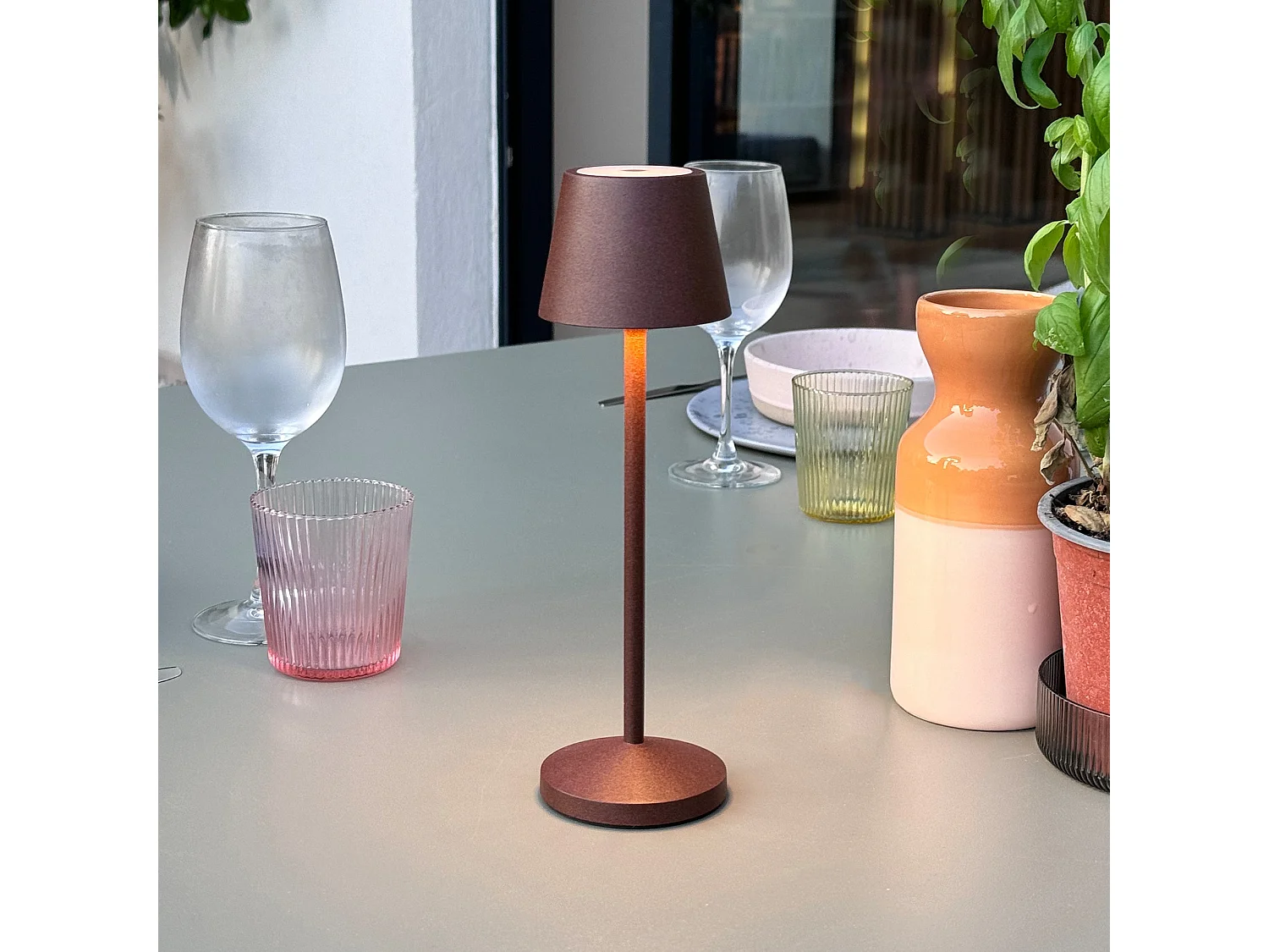 9 lampes avec plateau de chargement EMILY Marron Aluminium H25CM