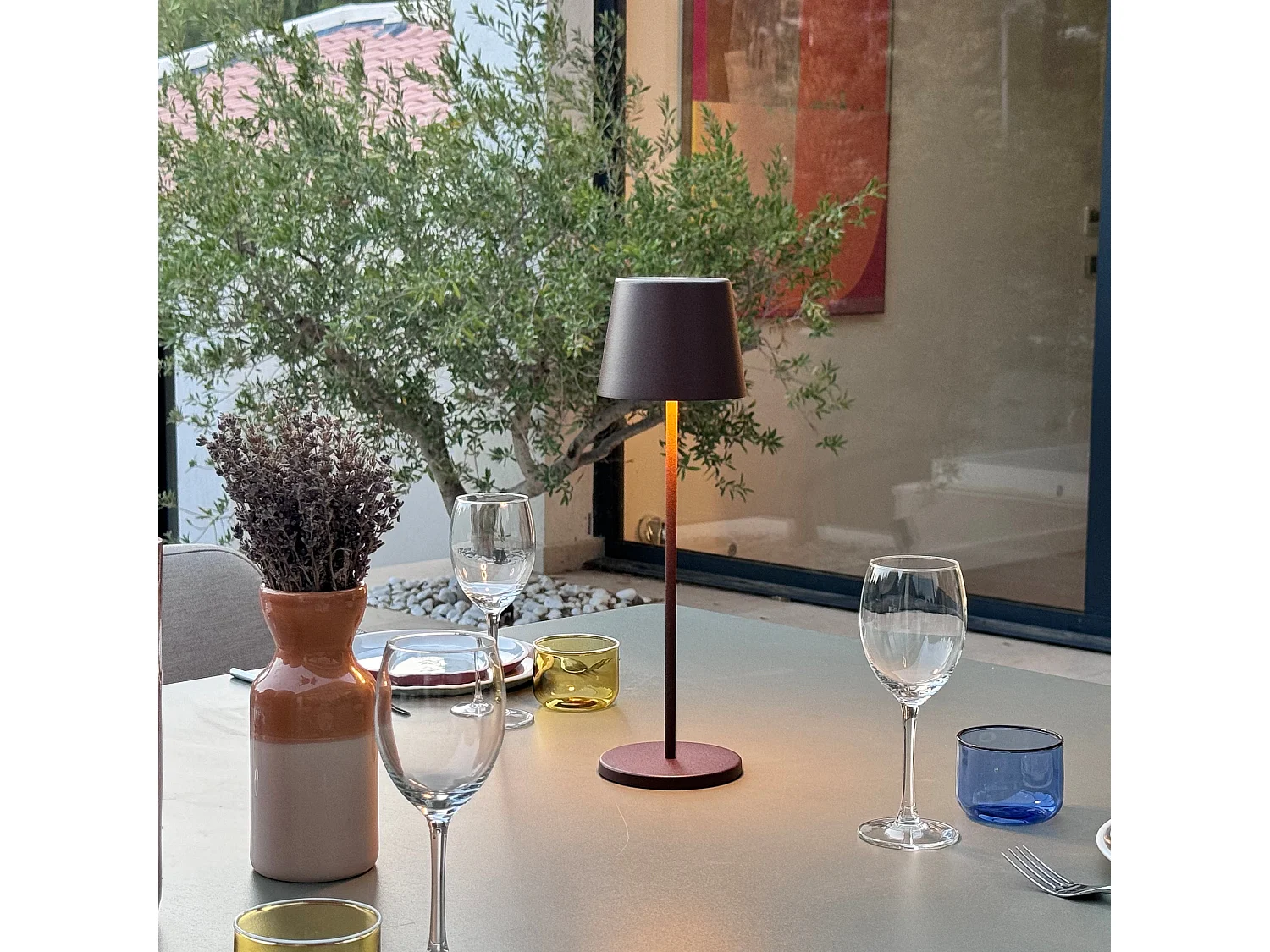 6 lampes LED avec plateau de chargement KELLY Marron Metal H38CM