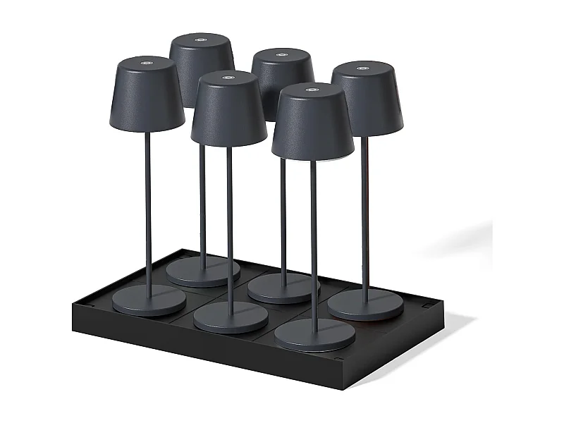 6 lampes LED avec plateau de chargement KELLY Gris Metal H38CM