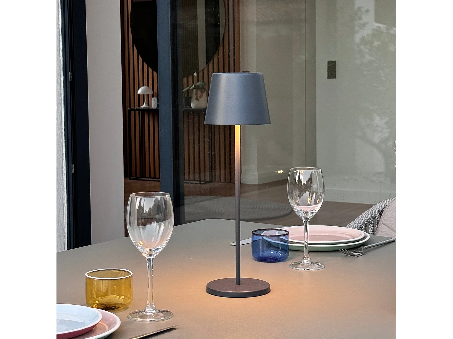 6 lampes LED avec plateau de chargement KELLY Gris Metal H38CM