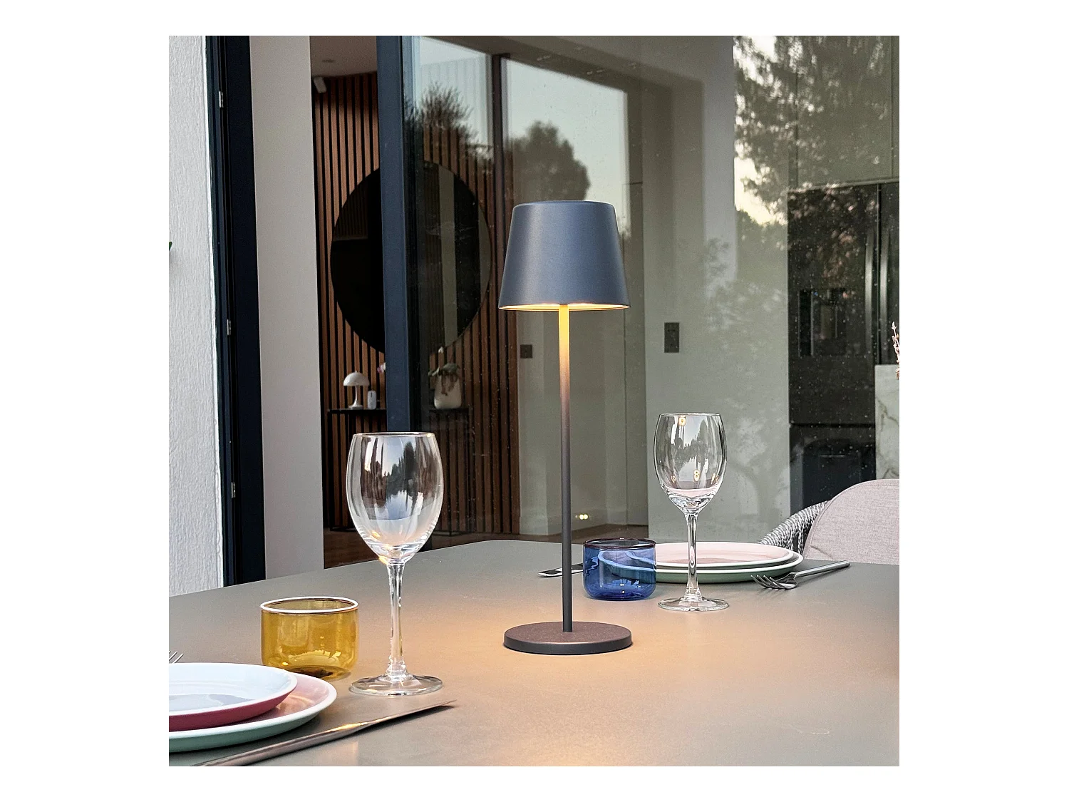 6 lampes LED avec plateau de chargement KELLY Gris Metal H38CM