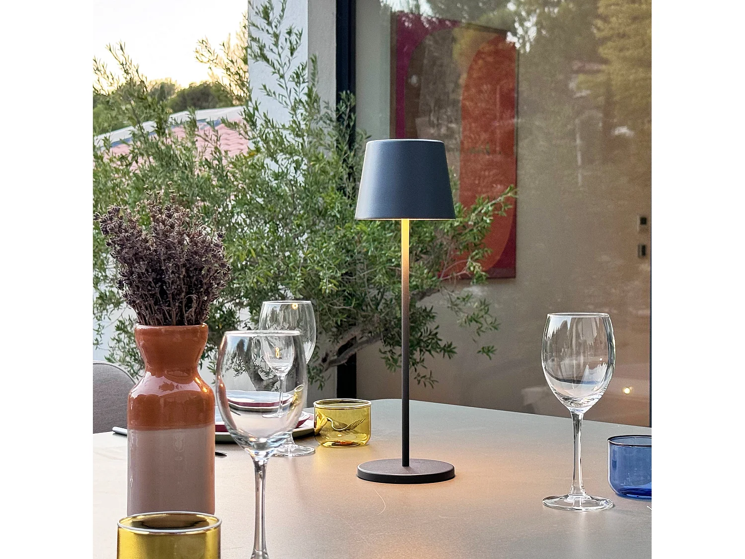 6 lampes LED avec plateau de chargement KELLY Gris Metal H38CM