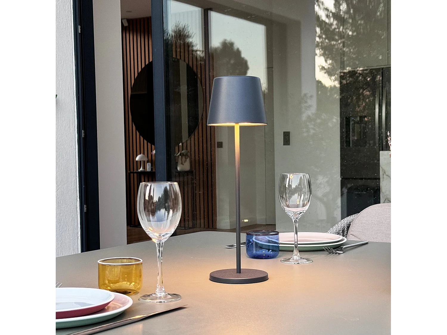 6 lampes LED avec plateau de chargement KELLY Gris Metal H38CM