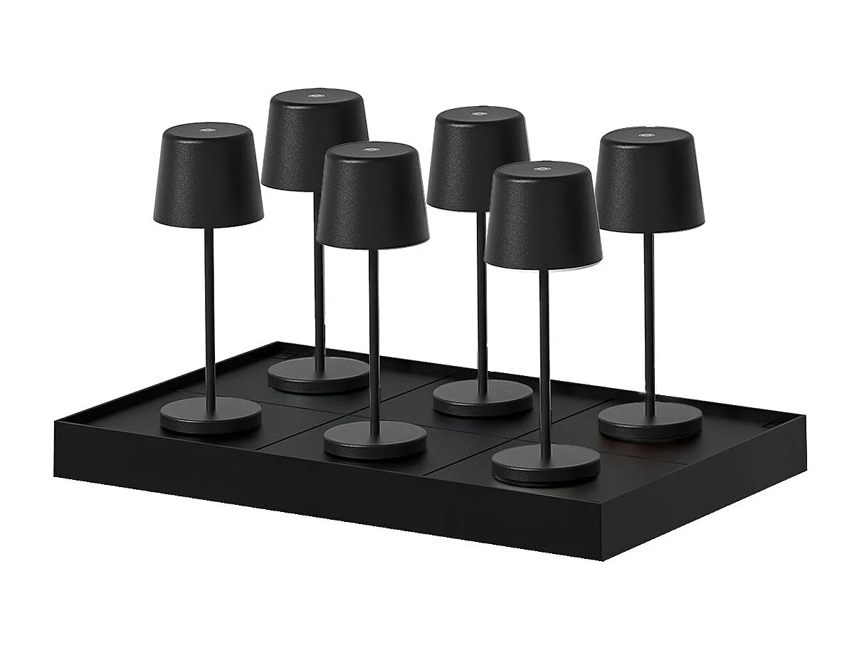 6 Lampes de table MINI KELLY Noir H22cm + base de chargement