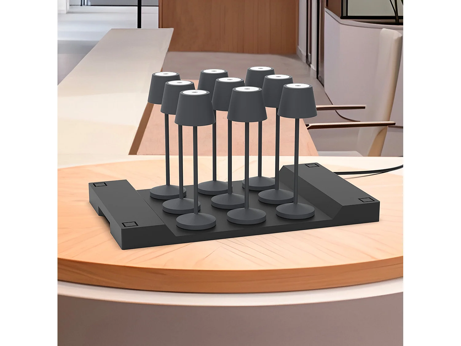 9 lampes avec plateau de chargement EMILY Gris anthracite Aluminium H25CM