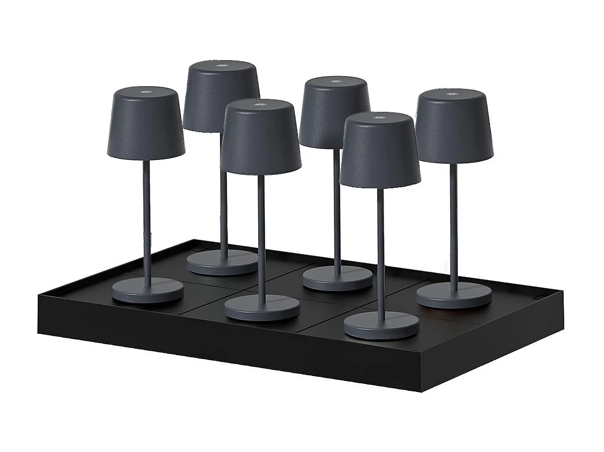 6 Lampes de table MINI KELLY Gris H22cm + base de chargement