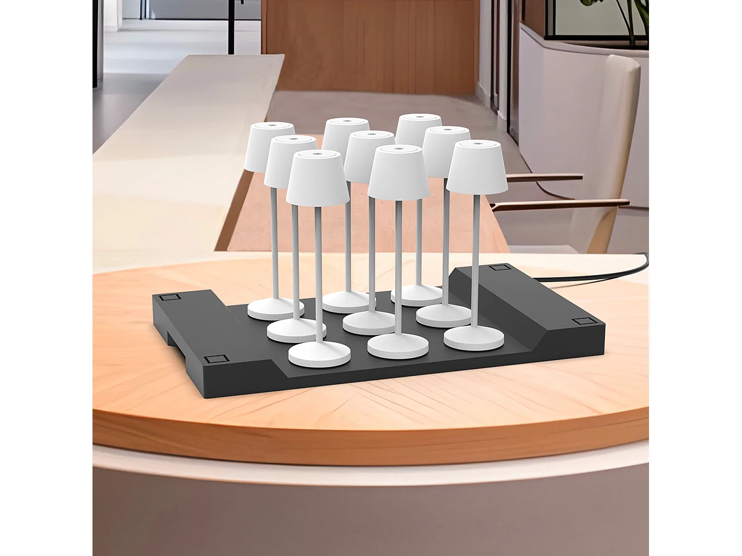 9 lampes avec plateau de chargement EMILY Blanc Aluminium H25CM