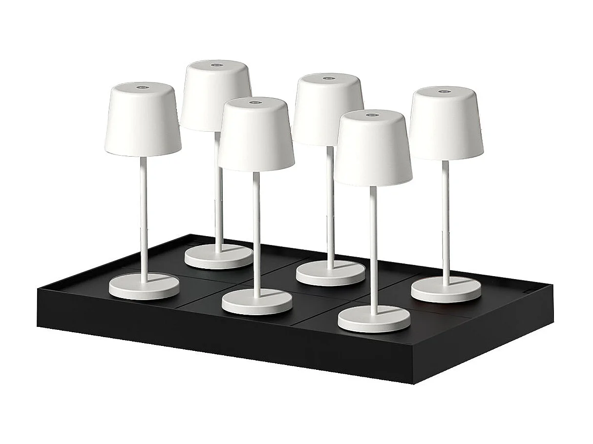 6 Lampes de table MINI KELLY Blanc H22cm + base de chargement