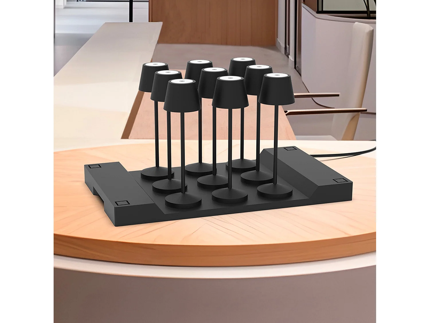 9 lampes avec plateau de chargement EMILY Noir Aluminium H25CM